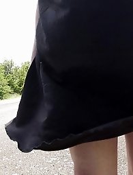 Crossdress Roadtrip Black Dress Very Windy Day a hot upskirt video