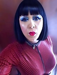 A woman in chastity and high heels.