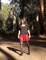 Road trip with a crossdresser on a windy day at the picnic table