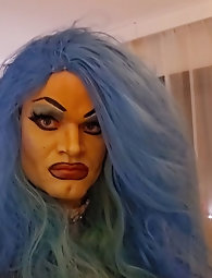 Sissy enjoys using a blue dildo - 26 images